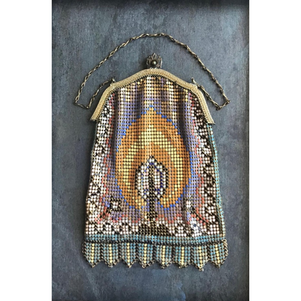 Antique Whiting & Davis Mesh Purse Art Deco Framed Shadow Box Wall Art Decor